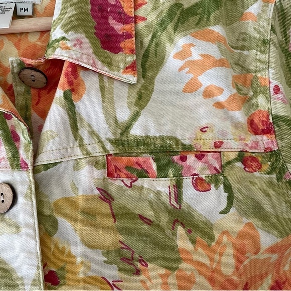 Coldwater Creek 100% Cotton Floral Jacket Spring Colors Button Up Size Petite M - Picture 7 of 11